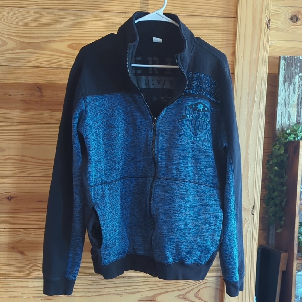 American Fighter Black and Blue Zip-Up Sweater